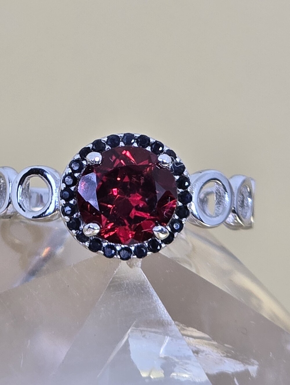 925 Sterling Silver Ring SZ 7 With Natural Garnet & Sapphire Gem